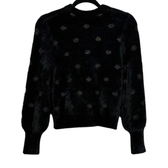 Marine Layer Sweater Size XS Black Fuzzy Eyelash Polka Dot Crewneck - Picture 9 of 10